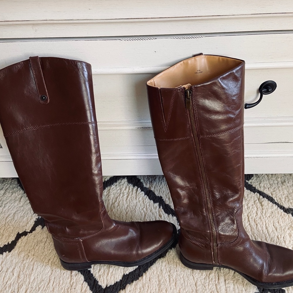 Brown right below the knee boots